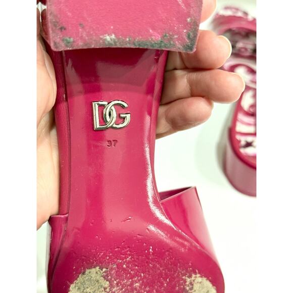 Dolce & Gabbana Slip On Cutout Block Heel Slide Sandals Magenta Pink Women's 37 - Picture 6 of 7